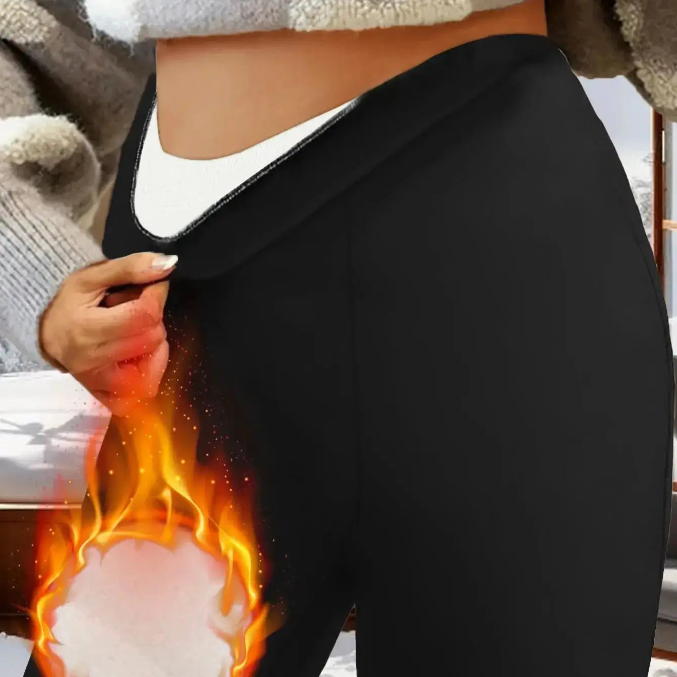 Women's black wool-lined bell-bottom pants with plush lining for winter warmth