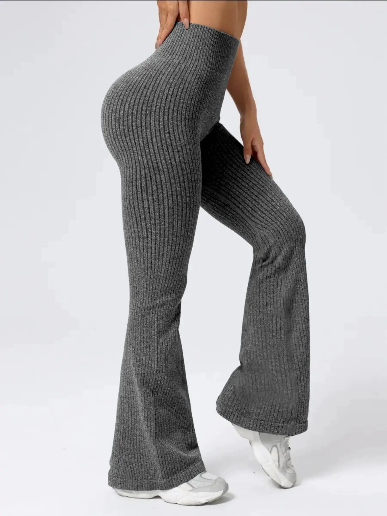 FlexiFit Women's High Waist Bell Bottom Pants With Elastic Waistband Nylon Elastane Blend For Exercise And Daily Wear