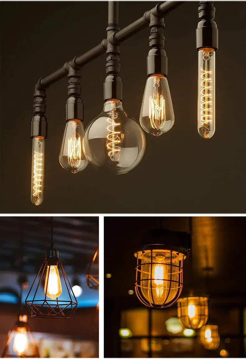 Simples Market retro Edison bulb set of 7 with warm amber glass and industrial metal fixtures