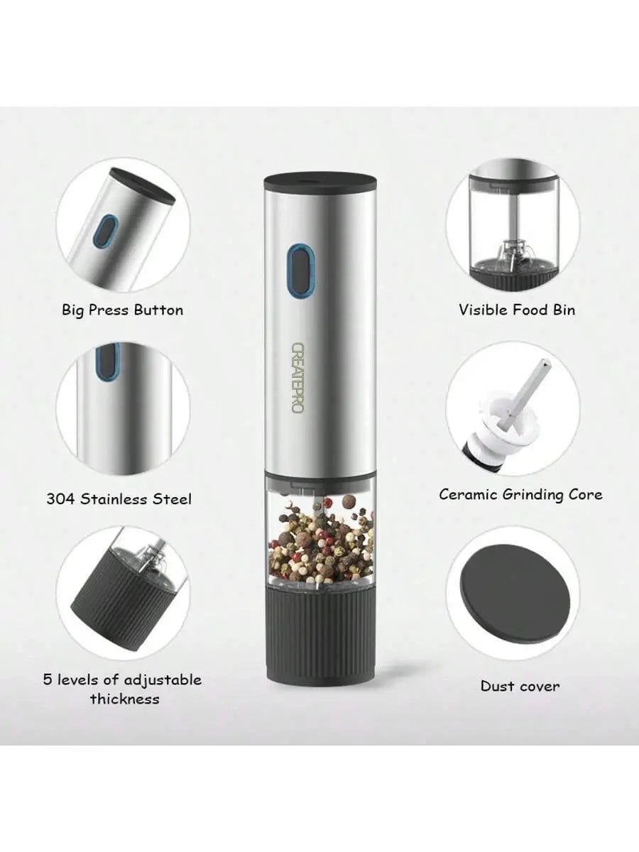 ChefSmart Electric Salt and Pepper Grinder Rechargeable Pepper Mill with Adjustable Coarseness