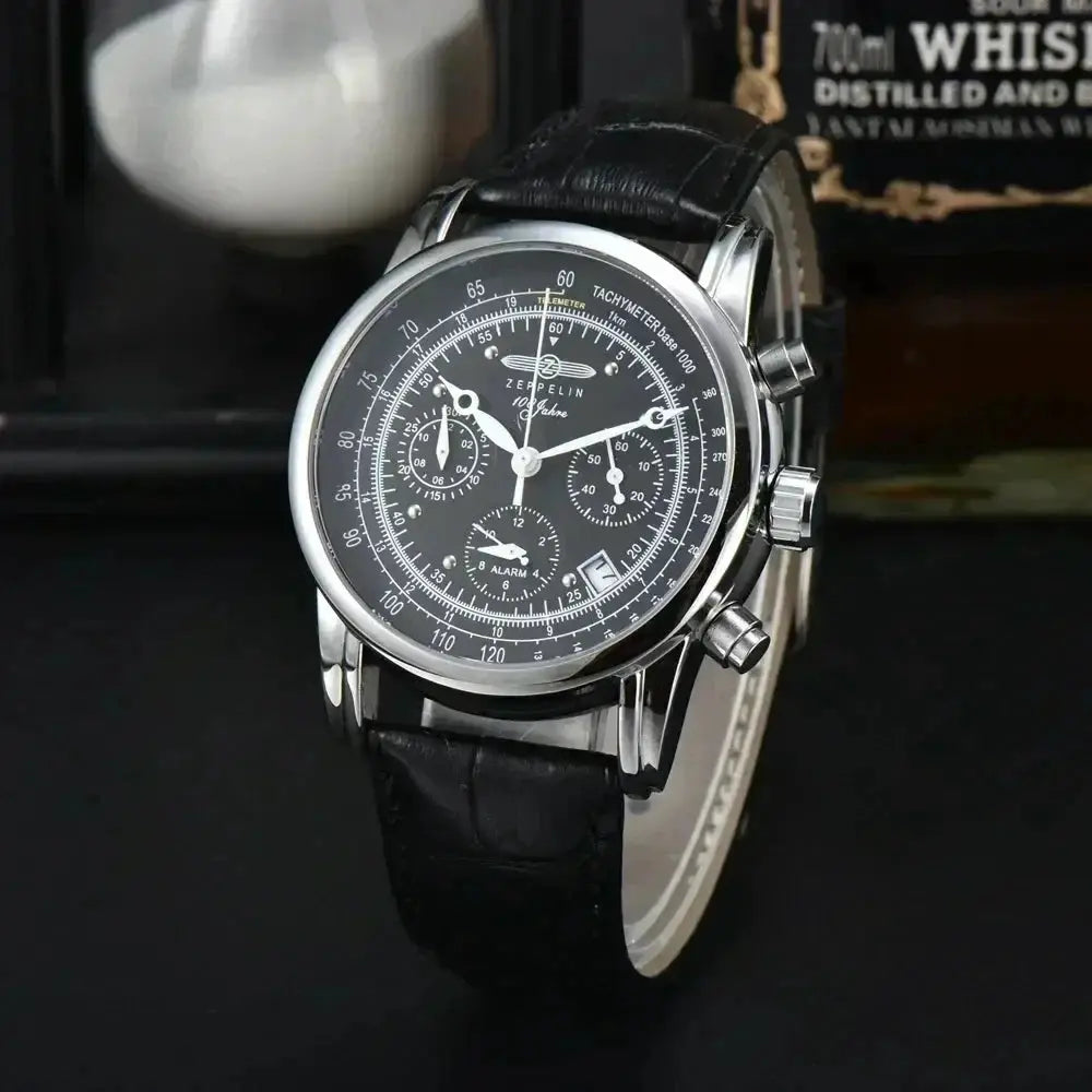 Zeppelin Airship Commemorative men's automatic watch with black dial and leather strap