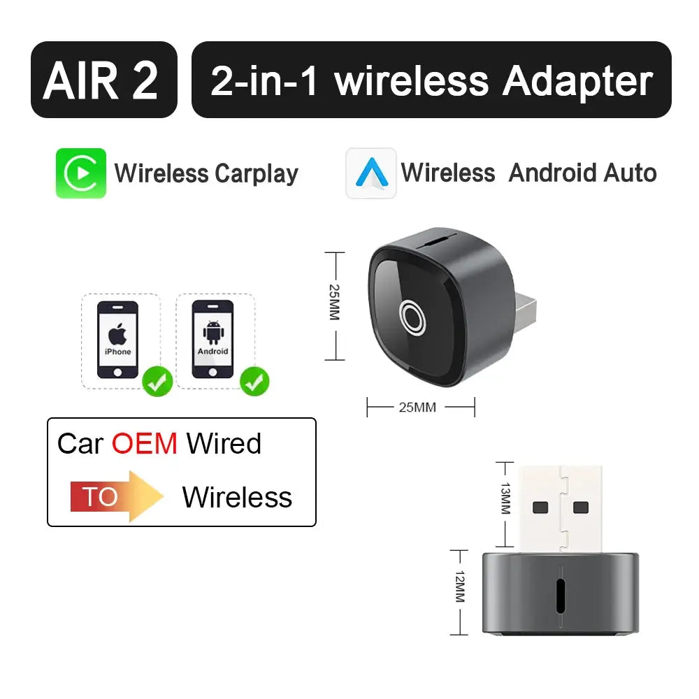 XUDA 2-in-1 wireless CarPlay/Android Auto adapter, black USB dongle for VW and other brands, by Simples Market
