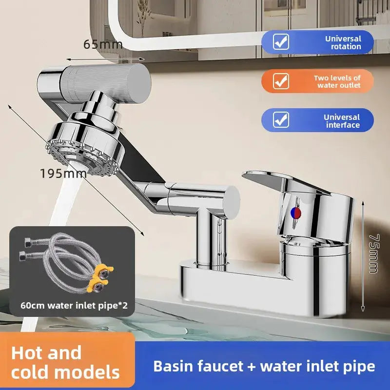 Simples Market basin faucet with chrome finish, dual-hole hot and cold mixing, includes two 60cm water inlet pipes.