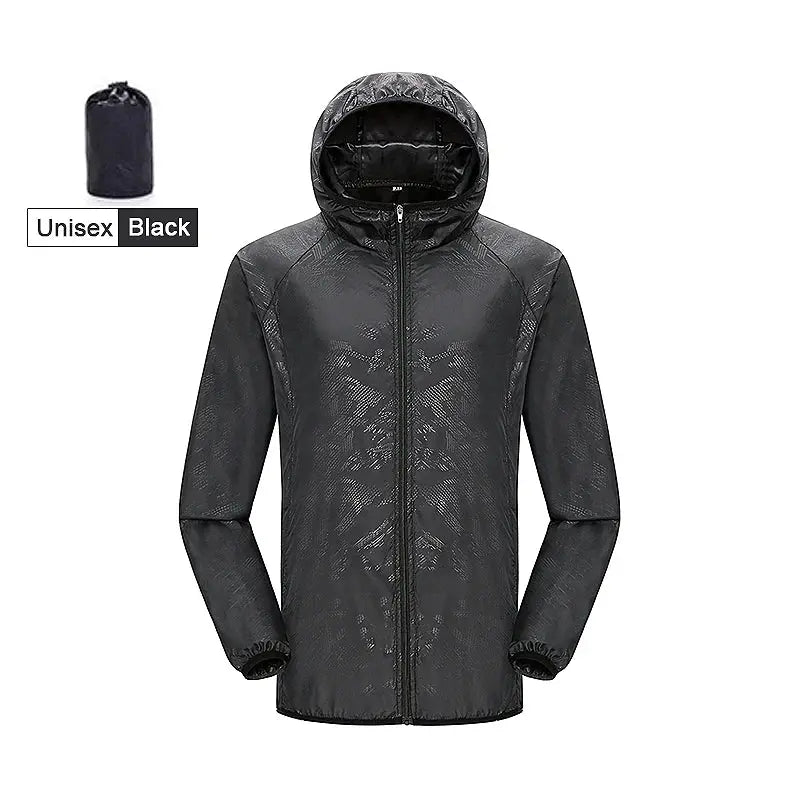 JNLN Unisex Hiking Jacket by Simples Market, black waterproof windbreaker with hood