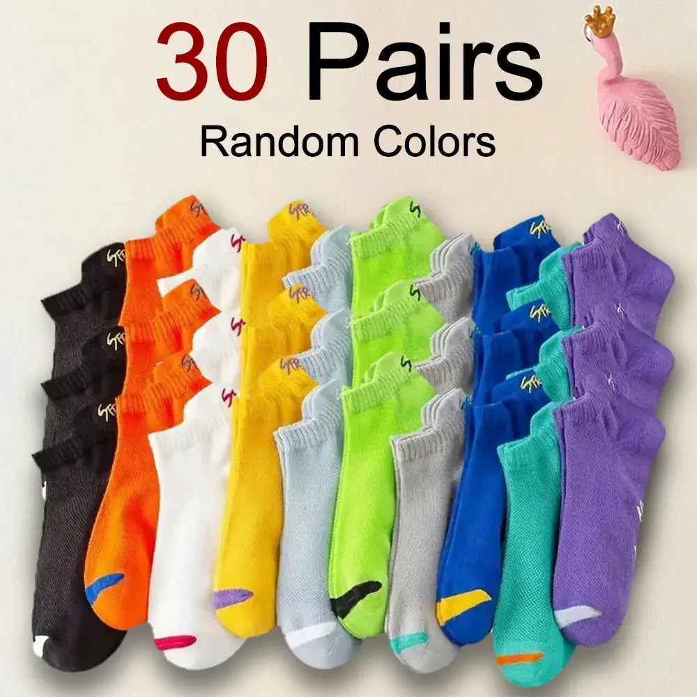 Men Ankle Socks Set 5 To 30 Pairs Breathable Odor Proof Sweat Absorbing Letter Sports Style Invisible Running Socks