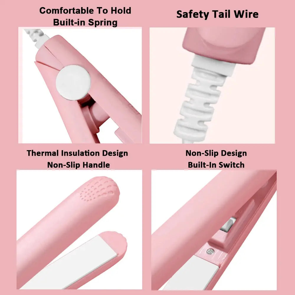 Pink ceramic flat iron hair straightener by Simples Market with floating plates