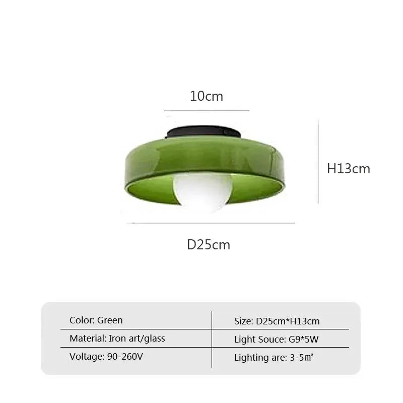 Nordic green glass ceiling light, iron-art finish, single-head G9 lamp by Simples Market