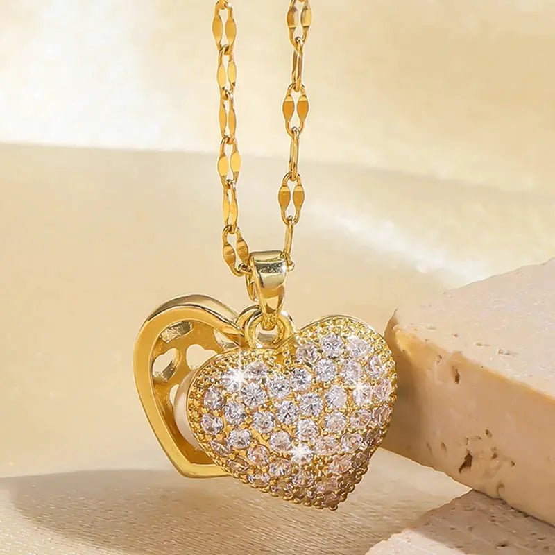 ZAKOL Korean Light Luxury Shell Pearl Necklace For Women Micro Inlaid Zircon Love Heart Moon Choker Wedding Jewelry - Simples Market