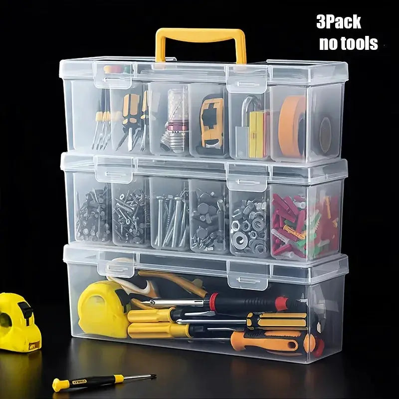 Hardware Tool Storage Box, Simples Market 3-pack clear plastic tool organizer with yellow handle