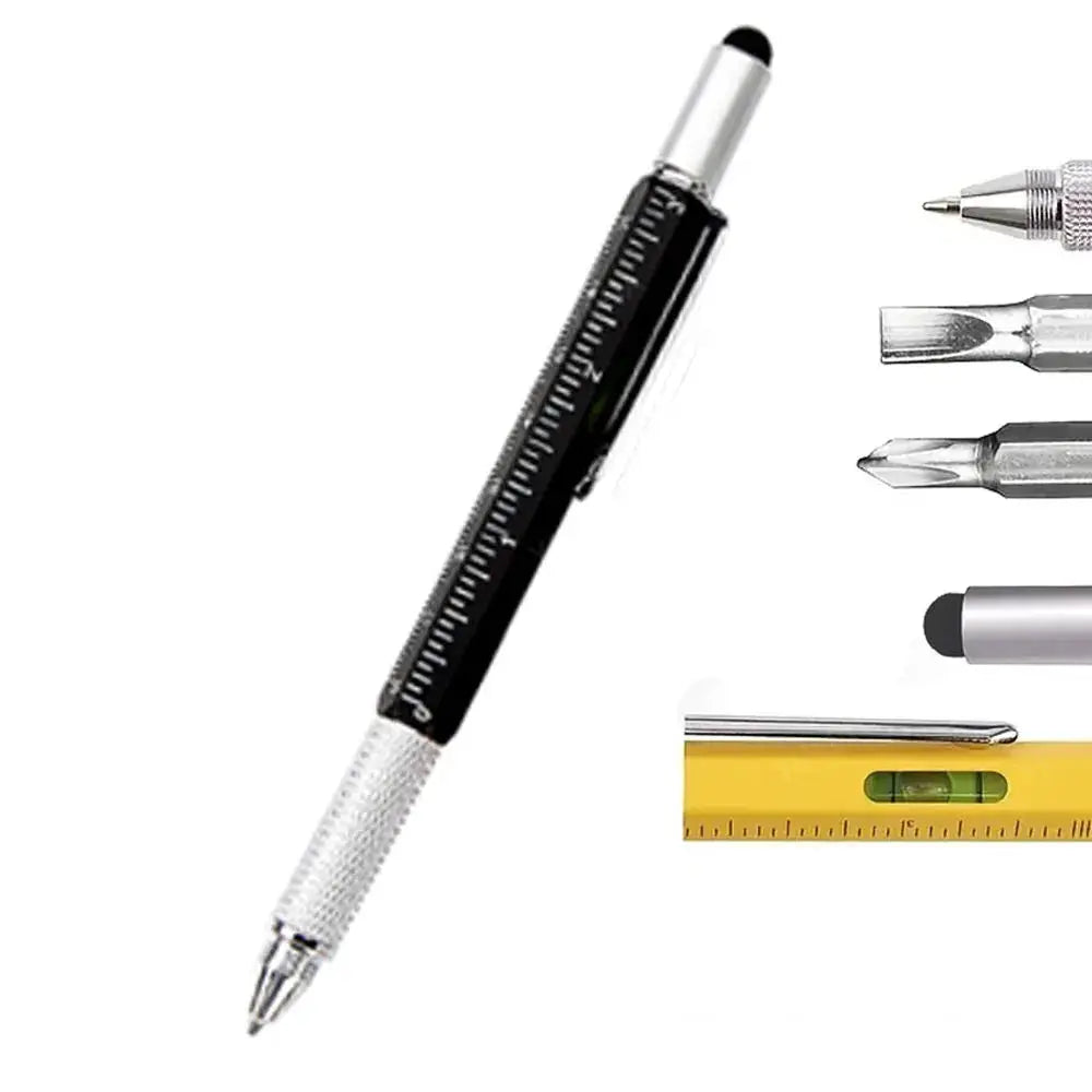 Universal stylus pen for touch screens with side-mounted ruler, knurled grip, and assorted tips