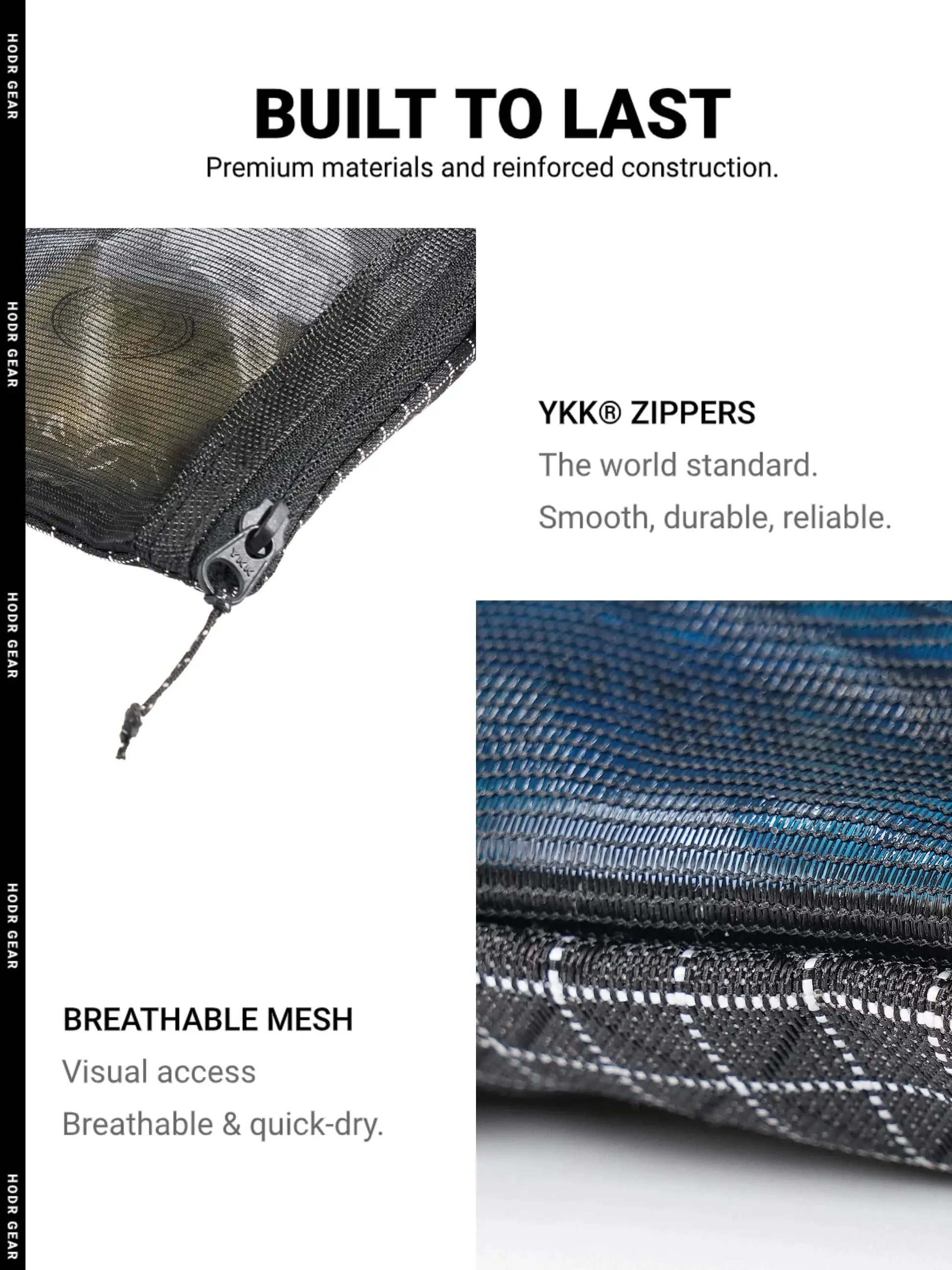 HODRGEAR ultralight toiletries organizer roll-up mesh pouch with YKK zippers and UHMWPE gridstop