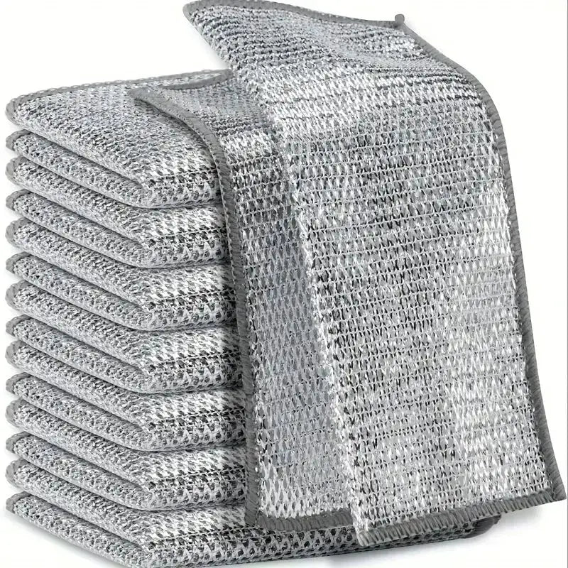 Simples Market magic dishcloths, 50-piece silver microfiber towels with built-in sponge and steel-wire ball