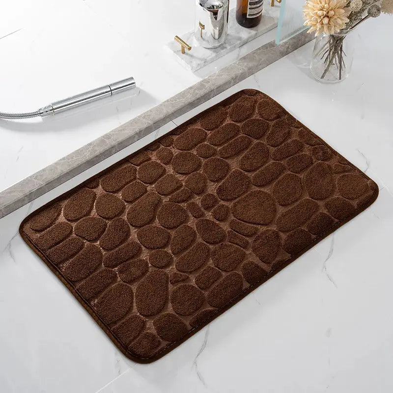 CobbleSafe Cobblestone Embossed Memory Foam Bath Mat With Non Slip Backing For Superior Absorption