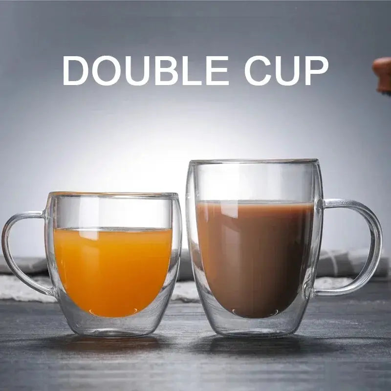 Double Bottom Wall Glass Tumbler Set For Coffee Tea Whiskey Vodka Wine Heat Resistant Drinkware