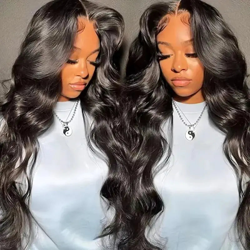 Natural Black 13x4 Lace Front Wig Brazilian Human Hair Body Wave Pre Plucked 180 Percent Density Lace Frontal