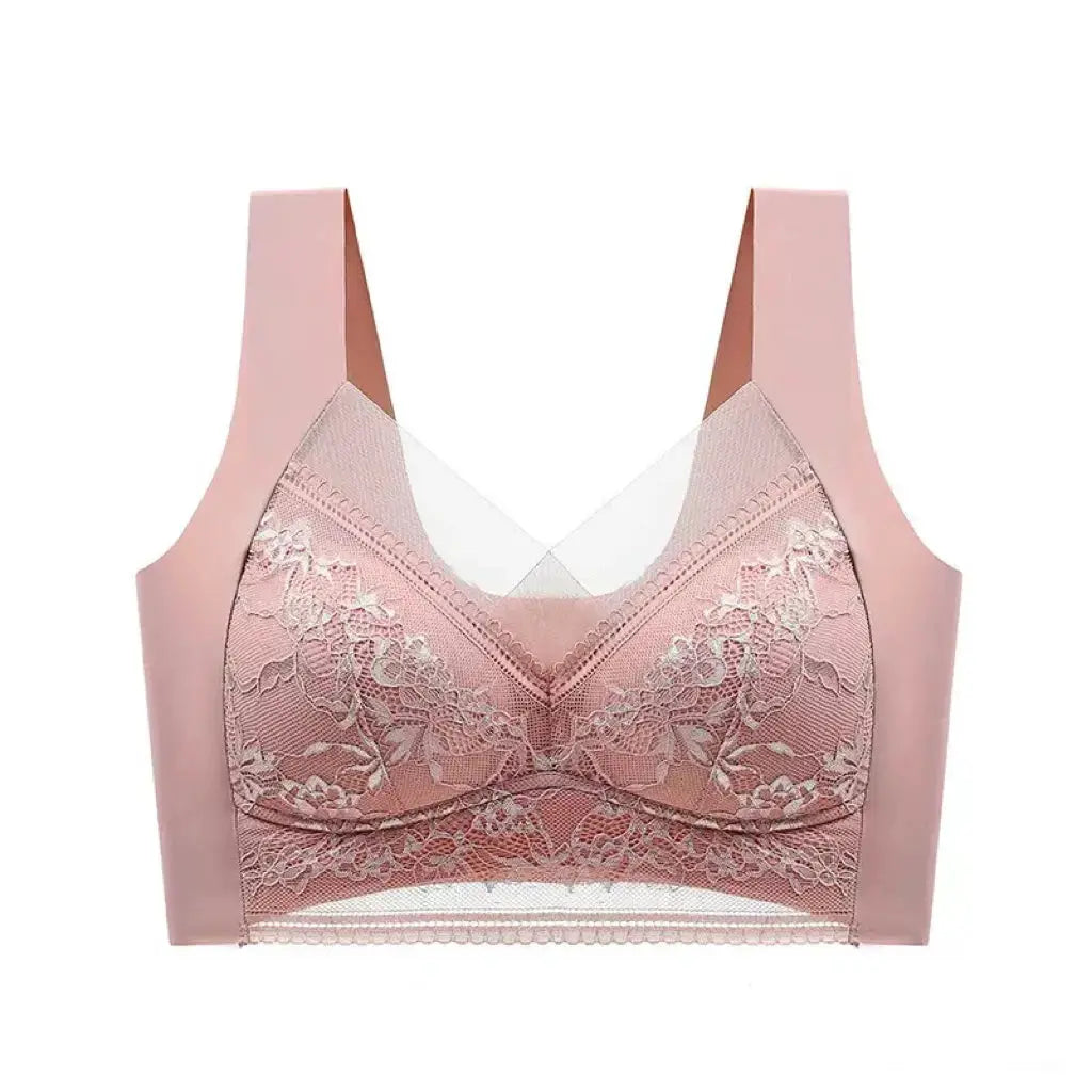 Simples Market pink lace padded bra for plus size, floral lace overlay