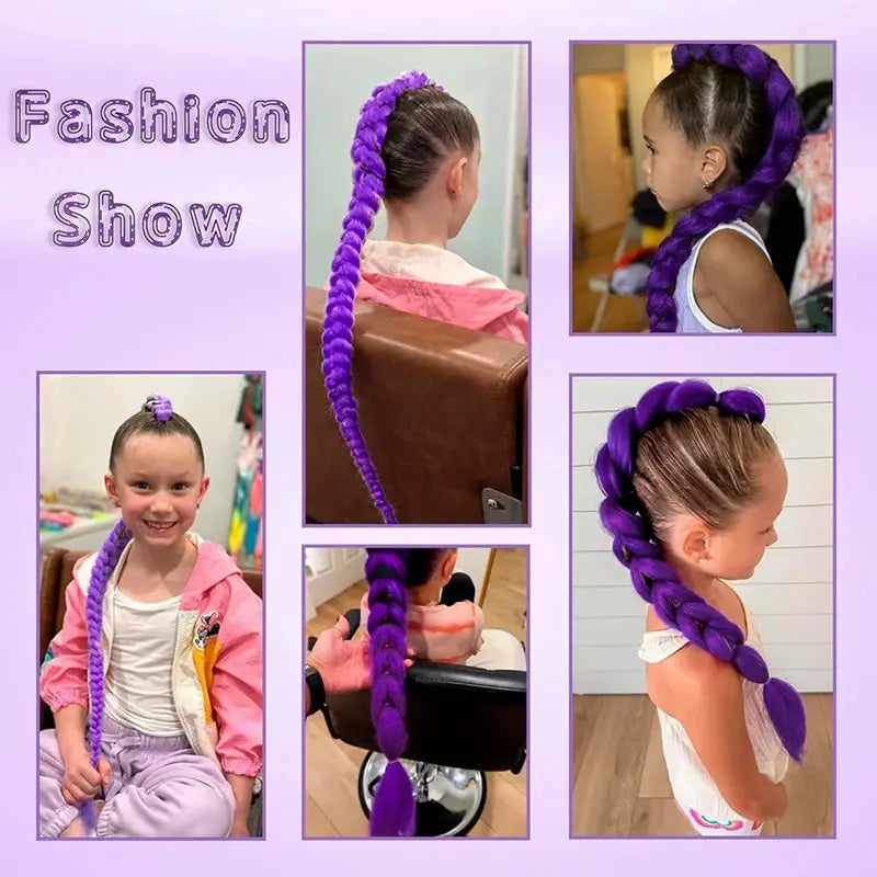 KPop anime character cosplay purple wig for kids, 26-inch long ponytail with clips by Simples Market