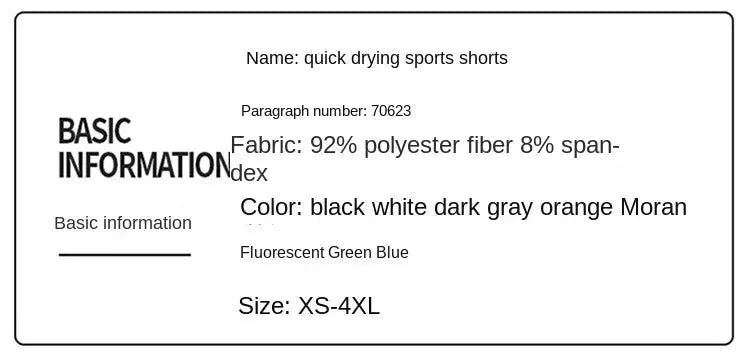 Quick-drying sports shorts set, Simples Market, unisex XS–4XL, black/white/dark gray; fabric 92% polyester 8% spandex.