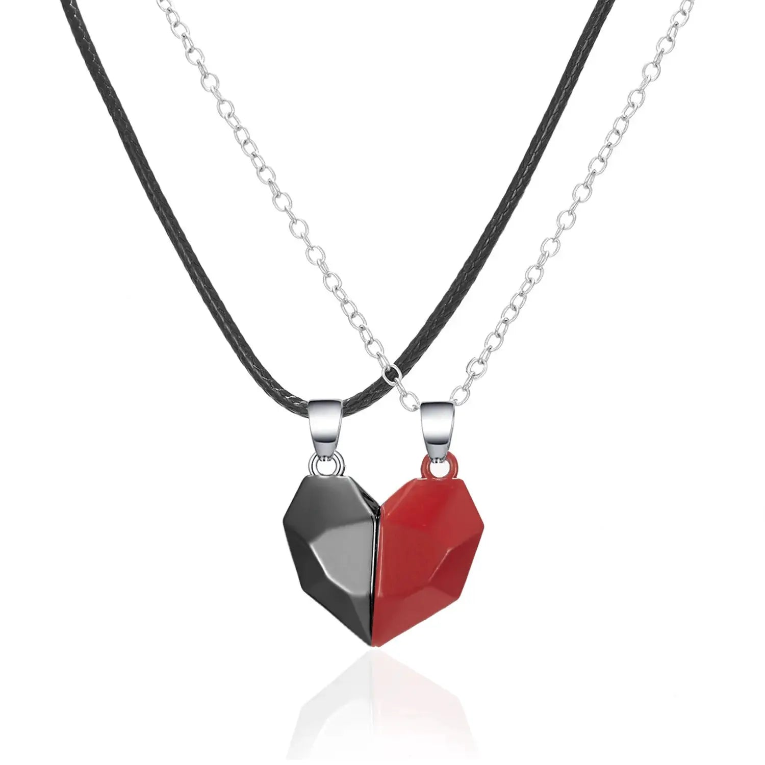 Couple Magnetic Heart Pendant Necklace Electrocardiogram Design Interlocking Hearts Valentines Gift