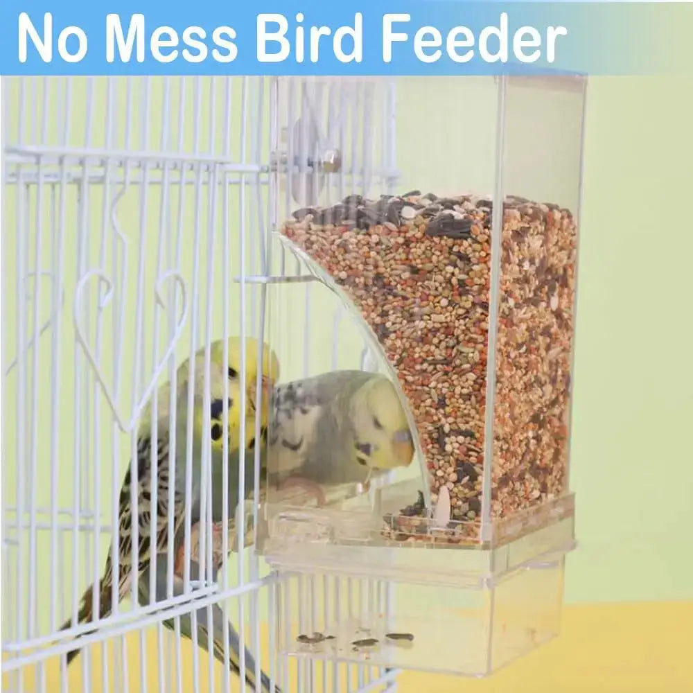 No Mess Automatic Bird Feeder Transparent Food Container for Small Birds and Parrots Cage Accessories