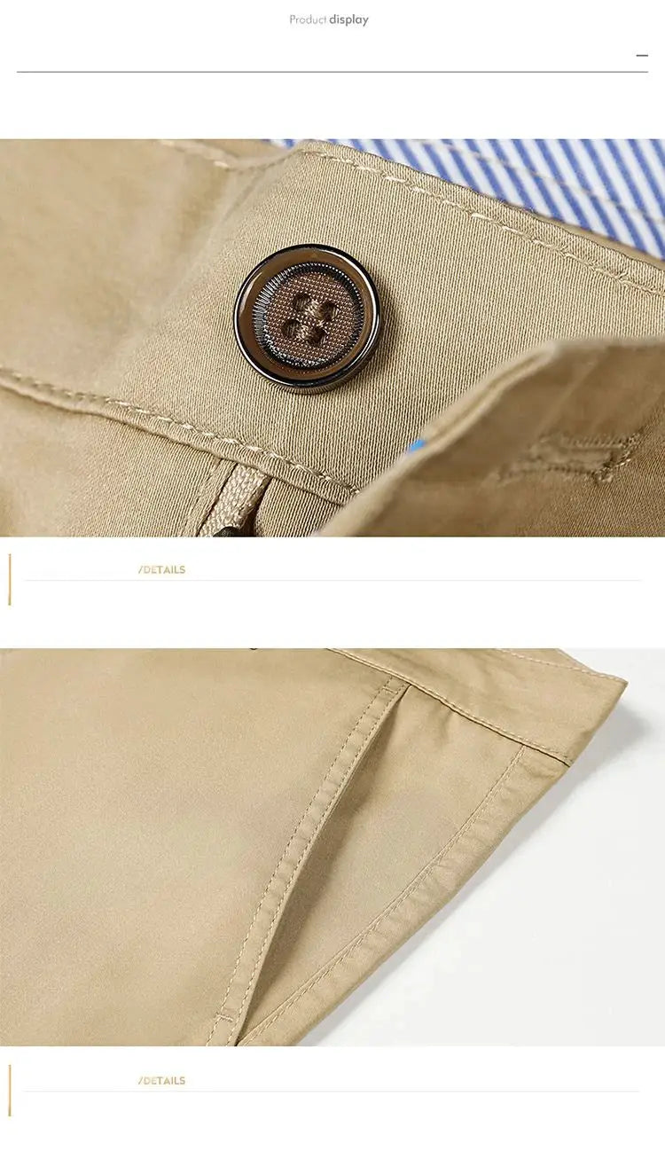 Men's slim-fit cotton suit pants in khaki by Simples Market, casual business wear