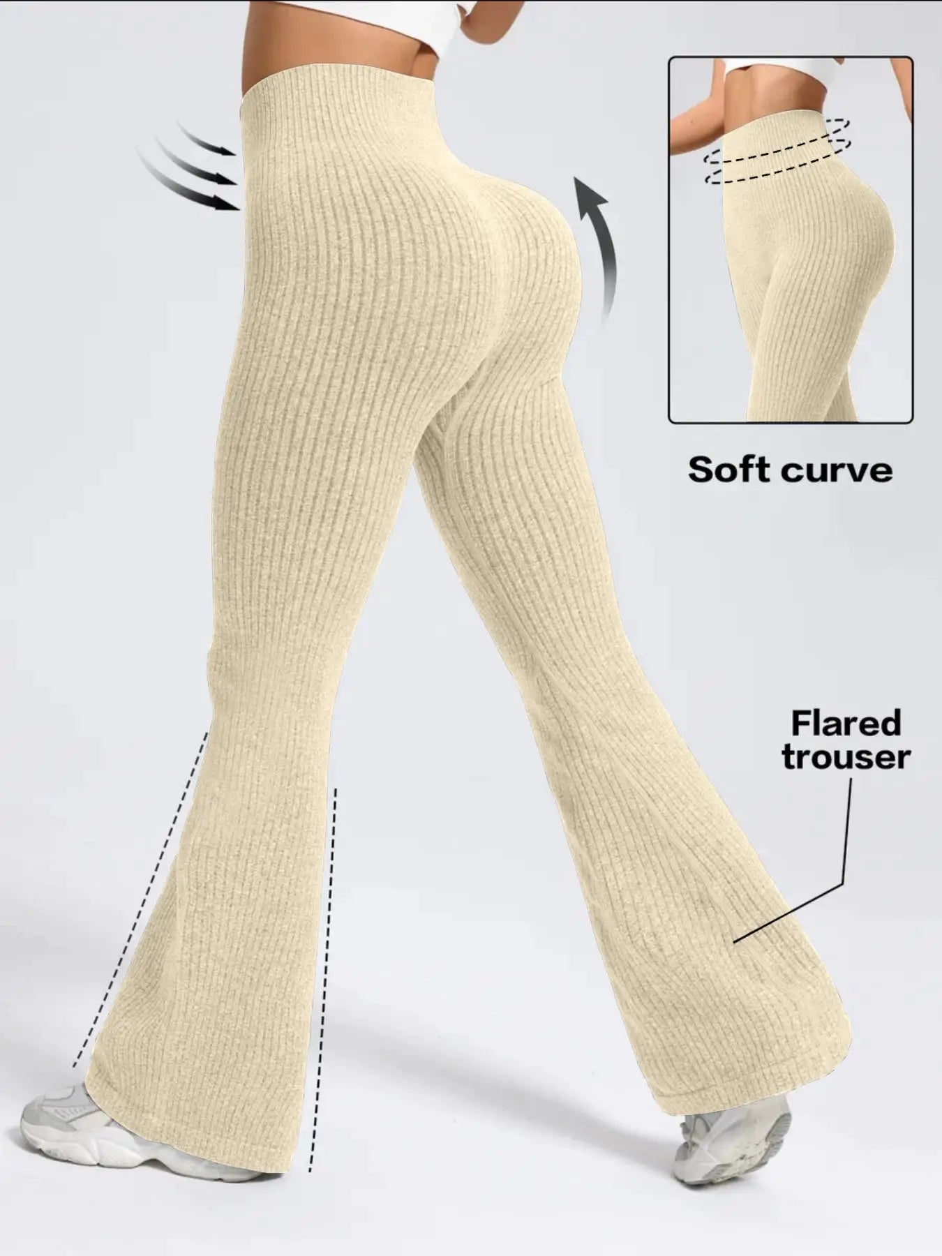 FlexiFit Women's High Waist Bell Bottom Pants With Elastic Waistband Nylon Elastane Blend For Exercise And Daily Wear