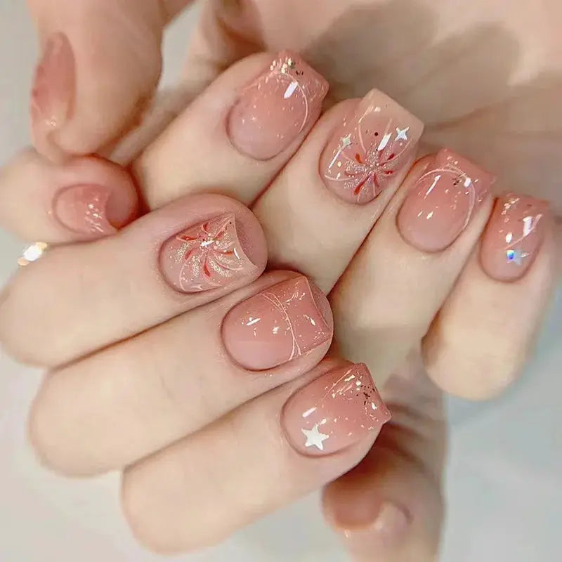 SpringGlow 24Pcs Oval Short Pink Ombre Press On Nails Removable Reusable Nail Art For Sweet Sassy Cool Women
