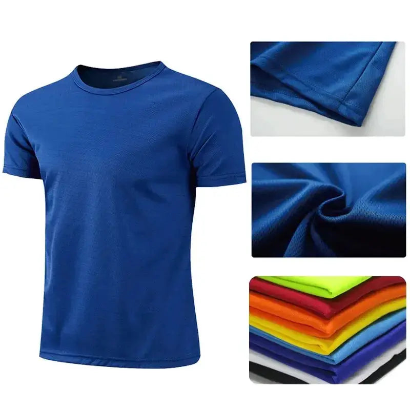 Men's blue quick-dry running T-shirt by Simples Market, short-sleeve athletic jersey with breathable fabric; color options shown