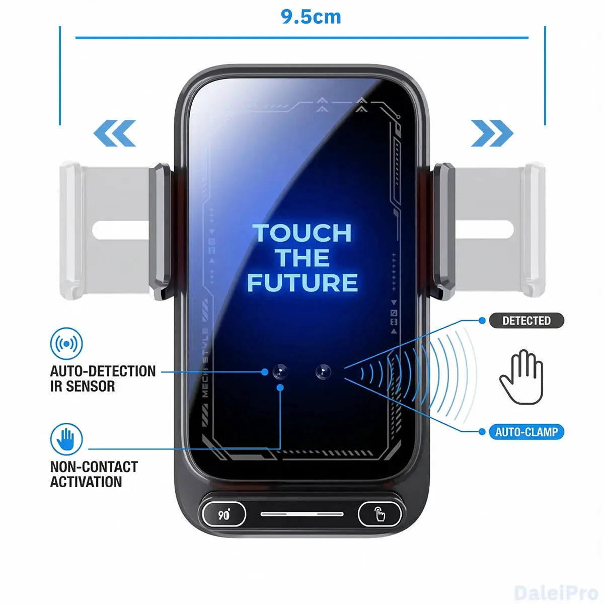 Car Phone Charger Holder 15W Wireless and Wired Charger Auto Sensing One Touch Release Rotation Qi FCC RoHS Certified