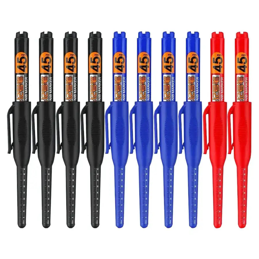 10-pack marker pens by Simples Market, 45mm long-head, waterproof quick-dry ink in black blue red