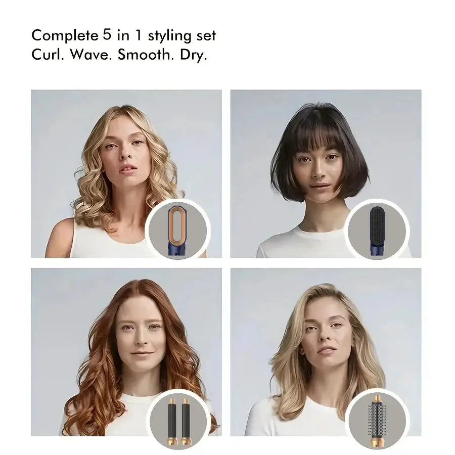 5-in-1 hair styler set with ionic dryer and interchangeable attachments