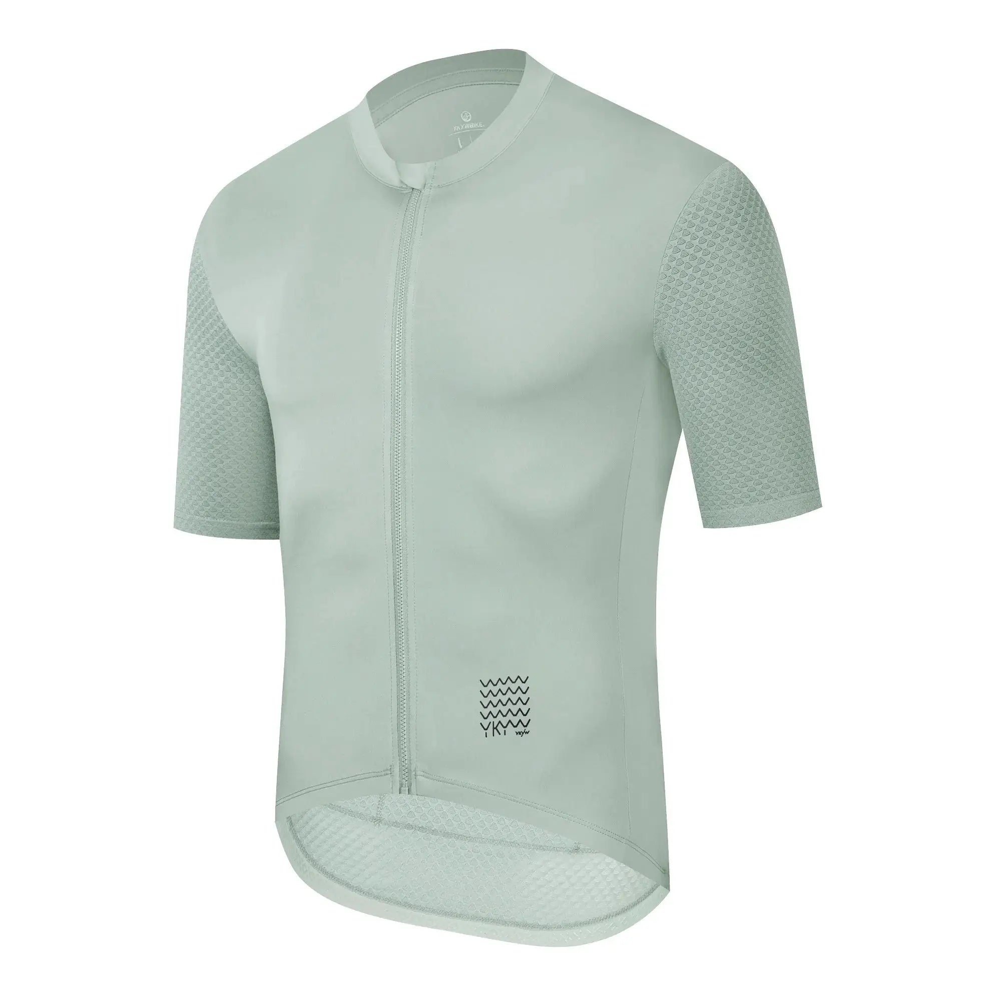 Men's cycling jersey, mint green short-sleeve, breathable with zip; features YKYWBIKE logo.