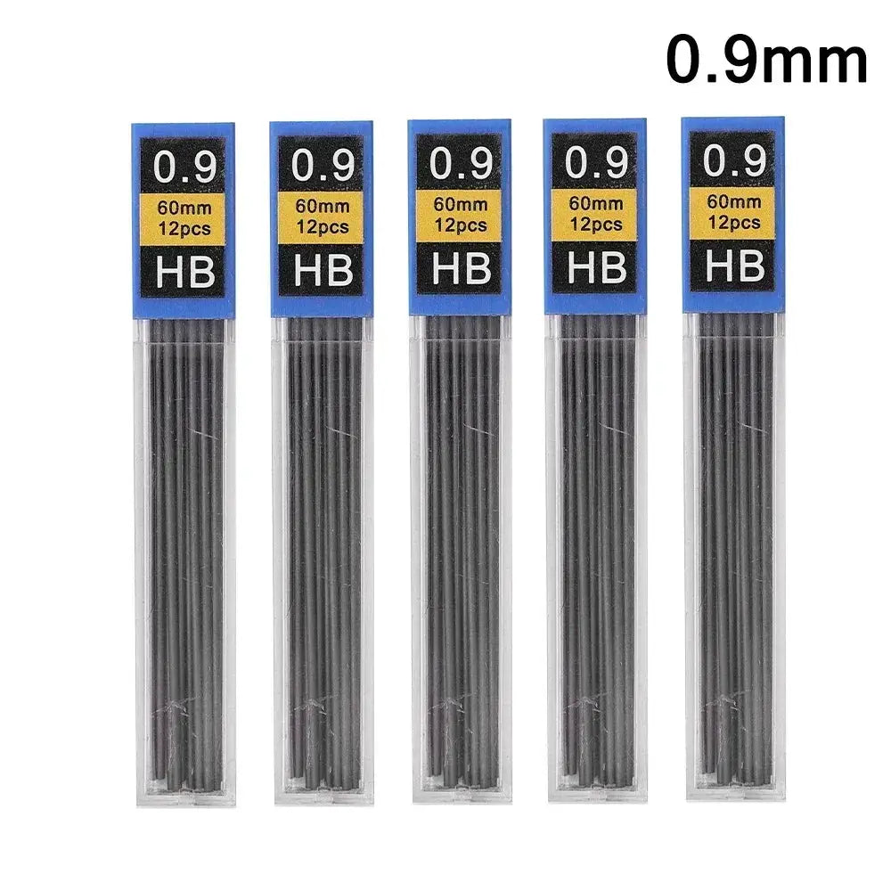 Metal mechanical pencil lead refills 0.9mm HB, 60mm 12pcs per pack, five packs shown