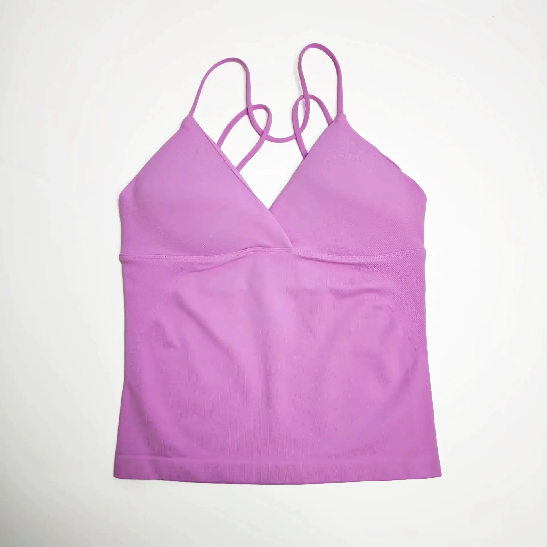 NCLAGEN Vision Twist Front Longline Top lavender purple seamless yoga tank with thin straps.