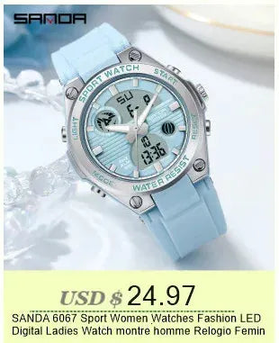 SANDA 6186 wristwatch with light blue silicone strap and analog-digital display; unisex, SAMORA logo.