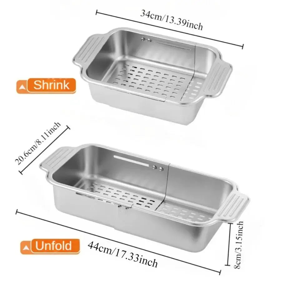 Stainless Steel Telescopic Sink Filter Basket Adjustable Length for Washing Fruits Draining Pasta Dishes