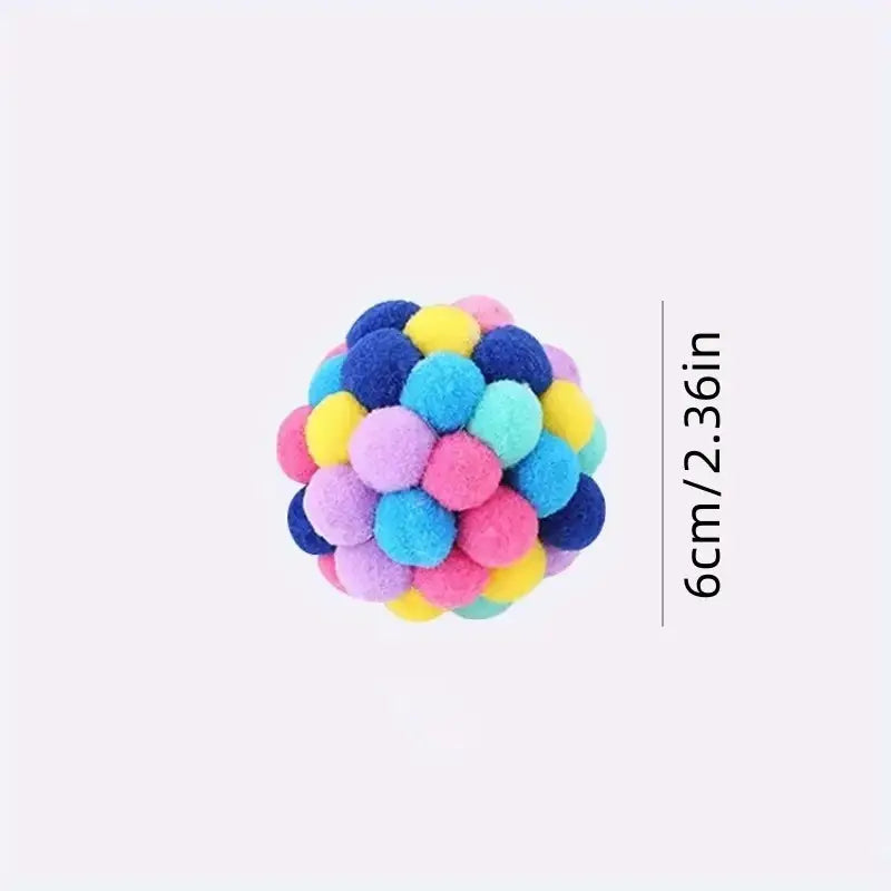 Cat plush ball toy, colorful woolen pom-pom ball for cats, 6 cm diameter