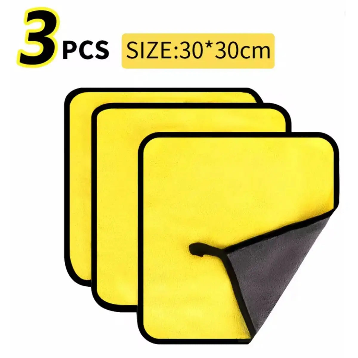 Car microfiber towels 3-pack in yellow coral fleece, 30x30 cm each