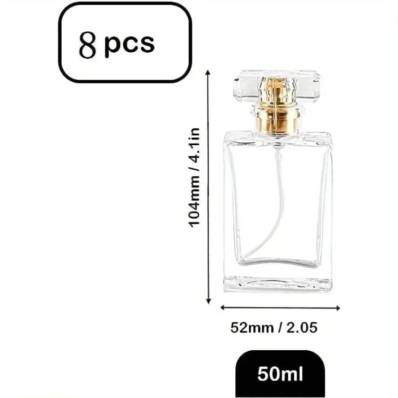 Eight 30 Milliliter Glass Perfume Bottles Refillable Clear Travel Spray Atomizers Set For Travel And Everyday Use