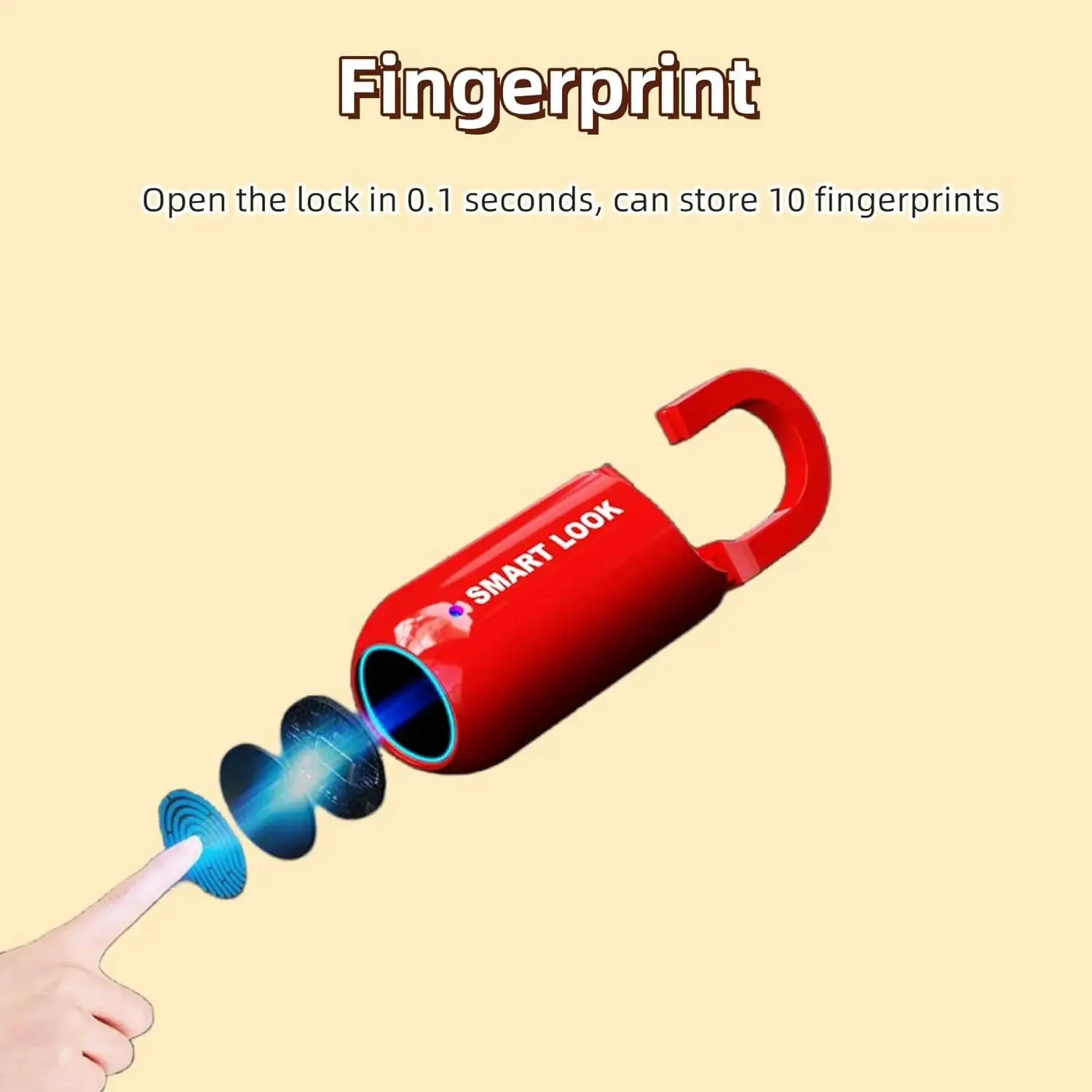 Red mini fingerprint smart lock for school gym lockers, biometric thumbprint padlock by Simples Market