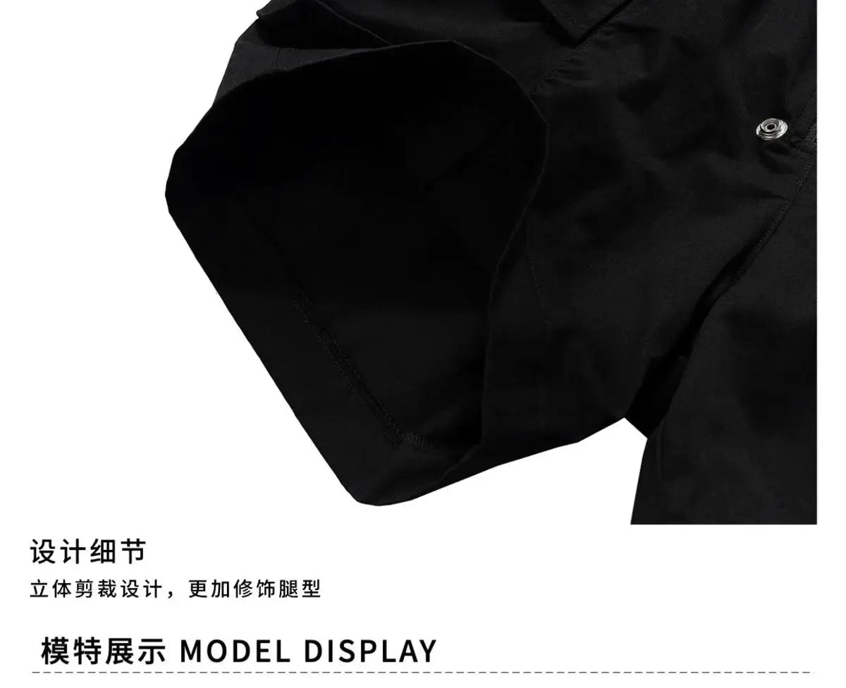 2025 Dark RO Style Drawstring Multi-pocket Tooling Shorts Men's Niche Casual Loose Straight Five-point Pants