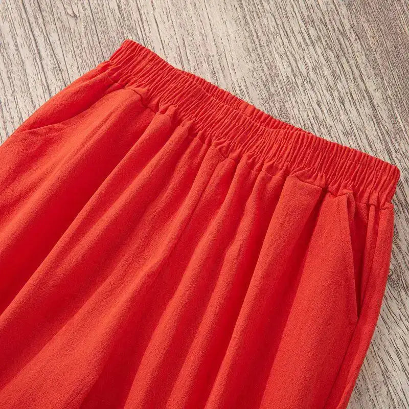 LumaWear Women Summer Casual Loose Harem Pants Elastic Waist Breathable Cotton Linen Blend