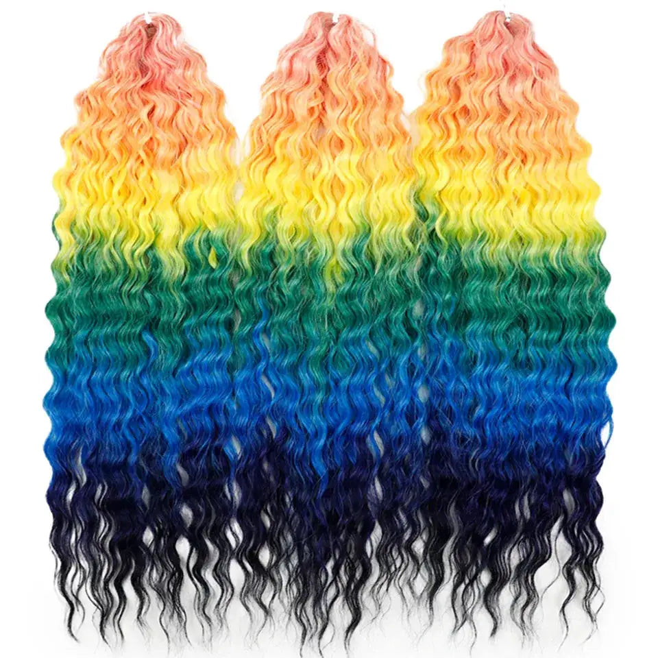 FASHION IDOL crochet hair extensions, 22in Ariel curl, ombre rainbow, synthetic, 3 bundles by Simples Market