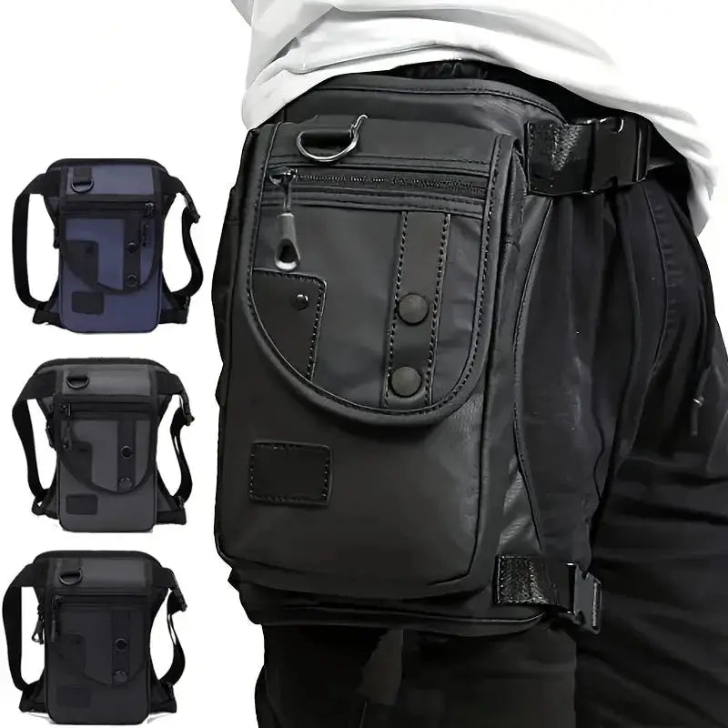 Simples Market leg bag waist pack for outdoor travel; black with front zip pocket and D-ring; four color options