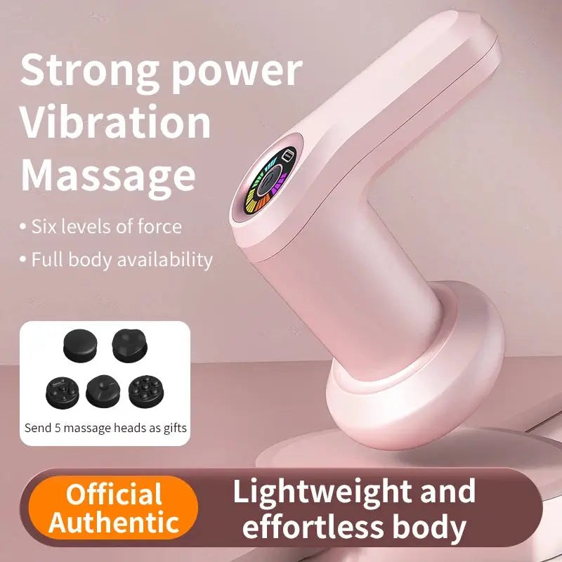Cordless pink handheld body massager by Simples Market with six force levels and five massage heads