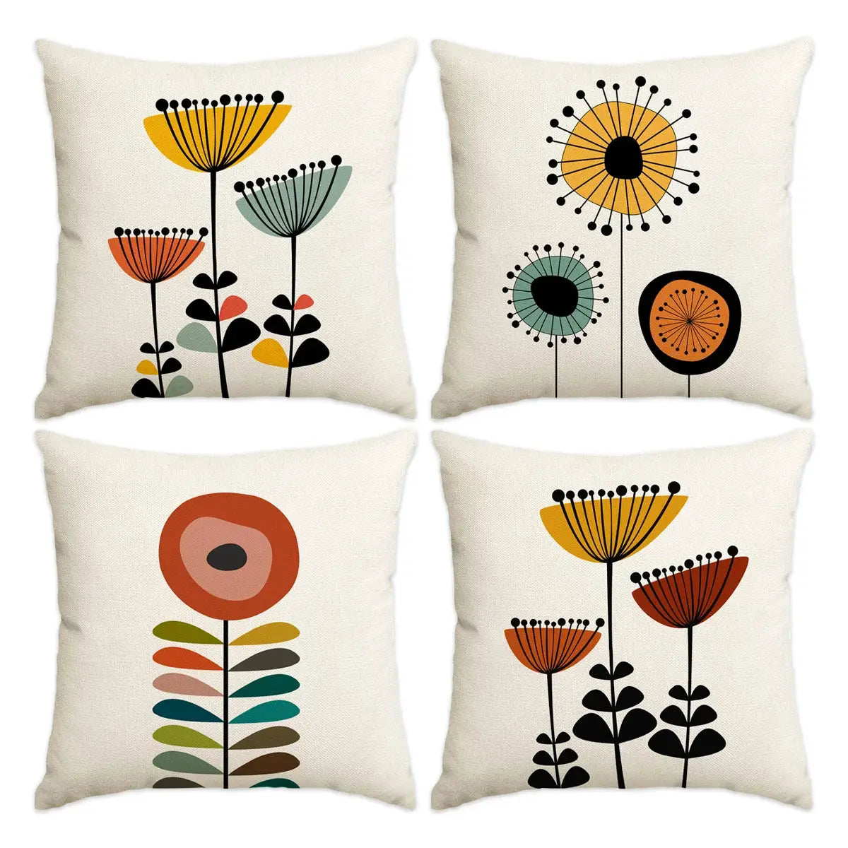 Simples Market 4-piece floral and plant printed pillow covers for Boho living room decor
