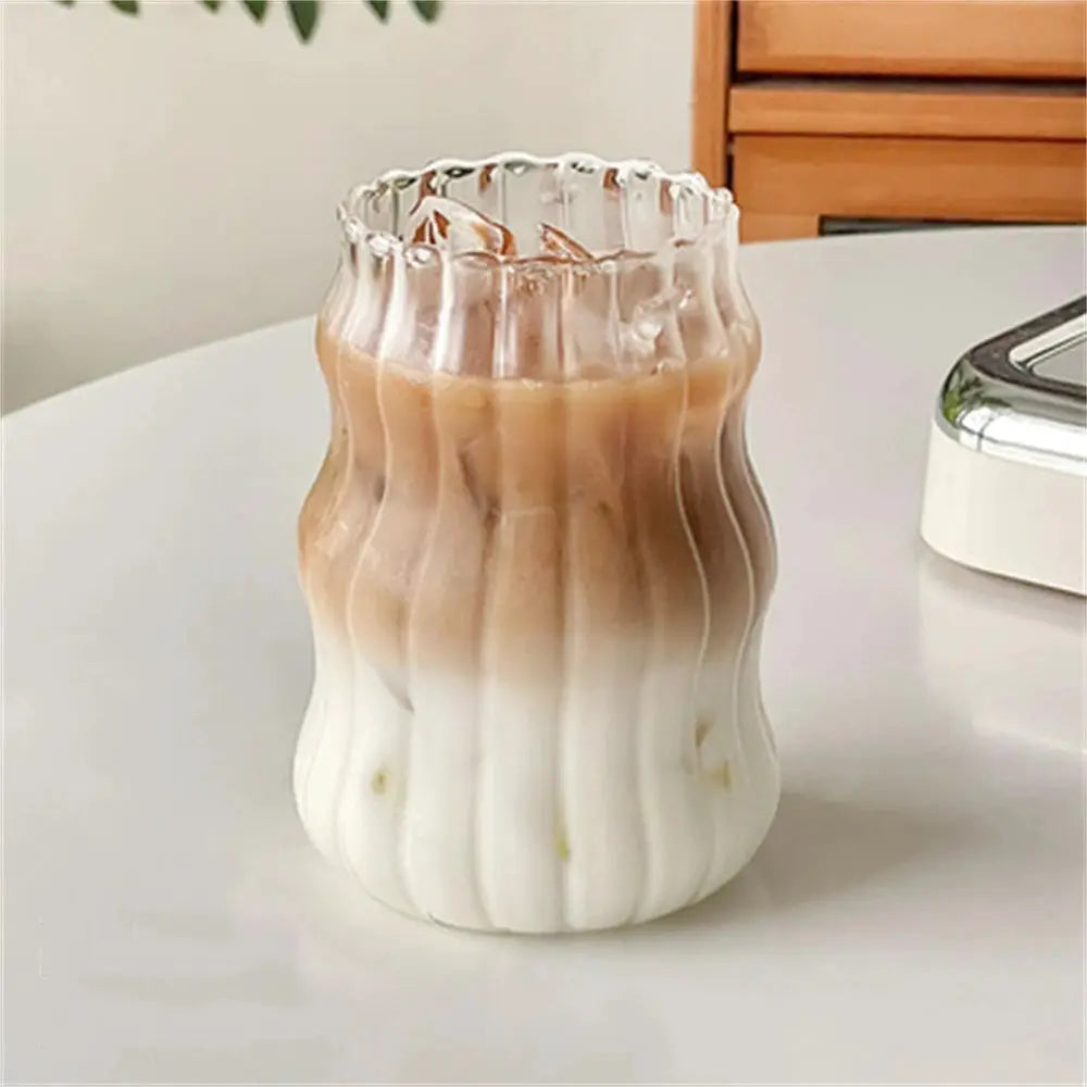 530ml Heat Resistant Glass Cup Tumbler Stripe Design Tea Coffee