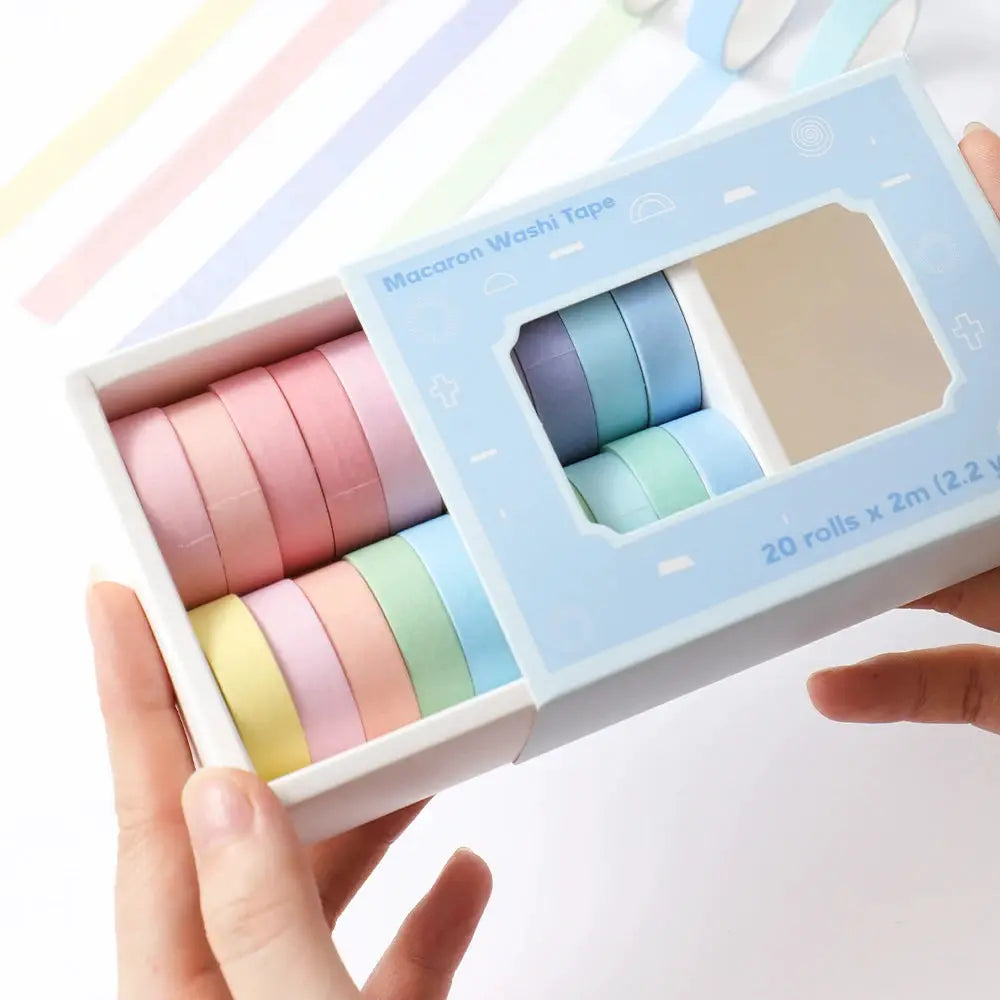 Washi tape set with 20 pastel rolls, 10 mm wide and 2 m long each, by Simples Market