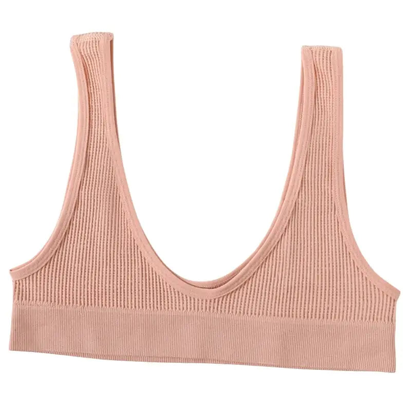 Women's seamless ribbed bralette in pink nude with deep-U neckline, wireless, sizes M-XL