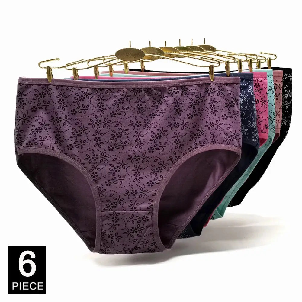 Women's cotton mid-rise briefs six-piece set with floral print in assorted colors by Simples Market